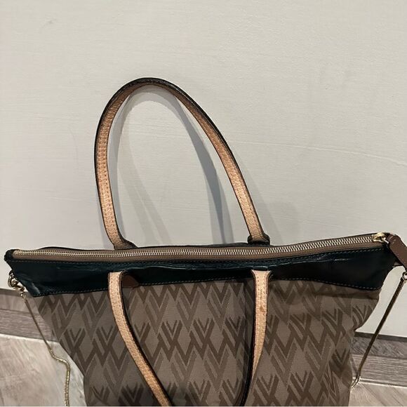 VALENTINO Tote All Over Print Green Beige Crossbody  Zip Top Pocket Large - Picture 9 of 11